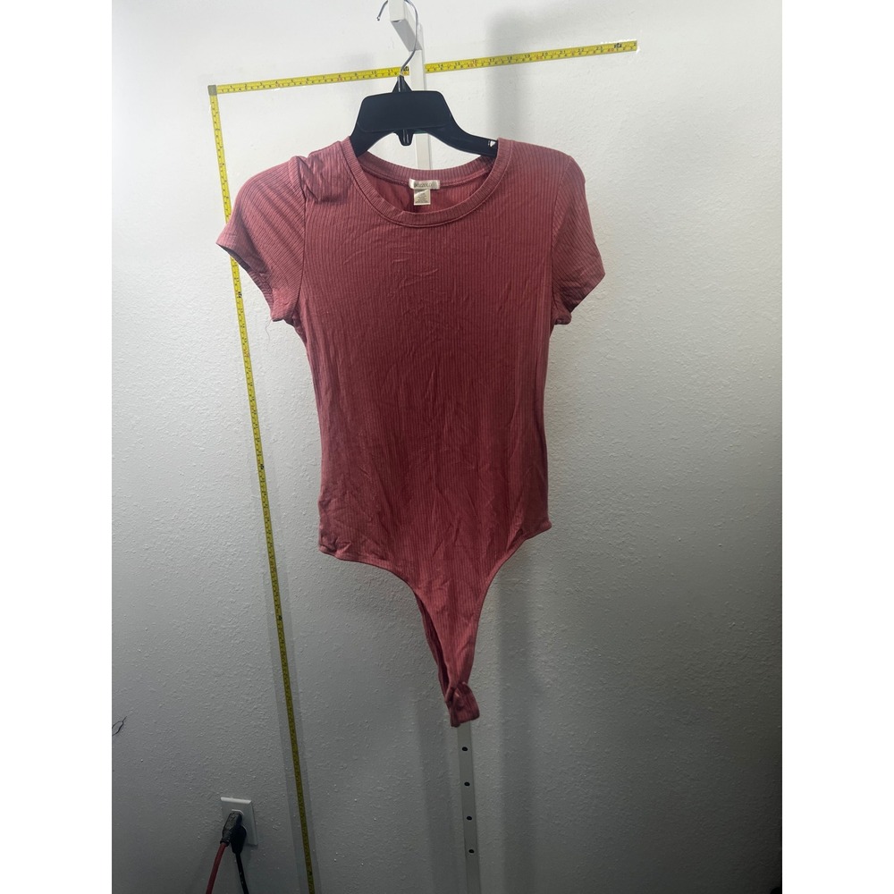 Bozzolo Womens Mauve Ribbed Short Sleeve Bodysuit Large RT62065 Pink Crew Neck
